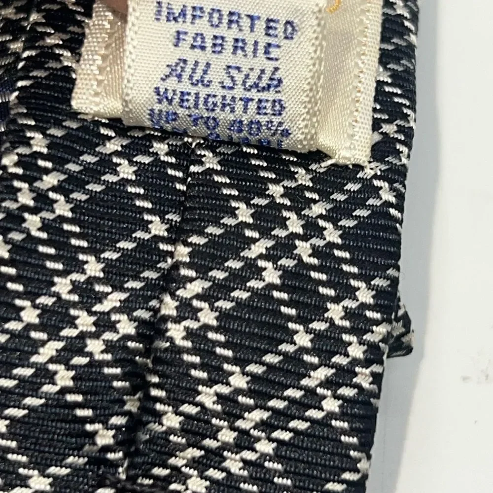 POLO RALPH LAUREN Handmade Midnight Blue and Offwhite Plaid Pattern Silk Tie